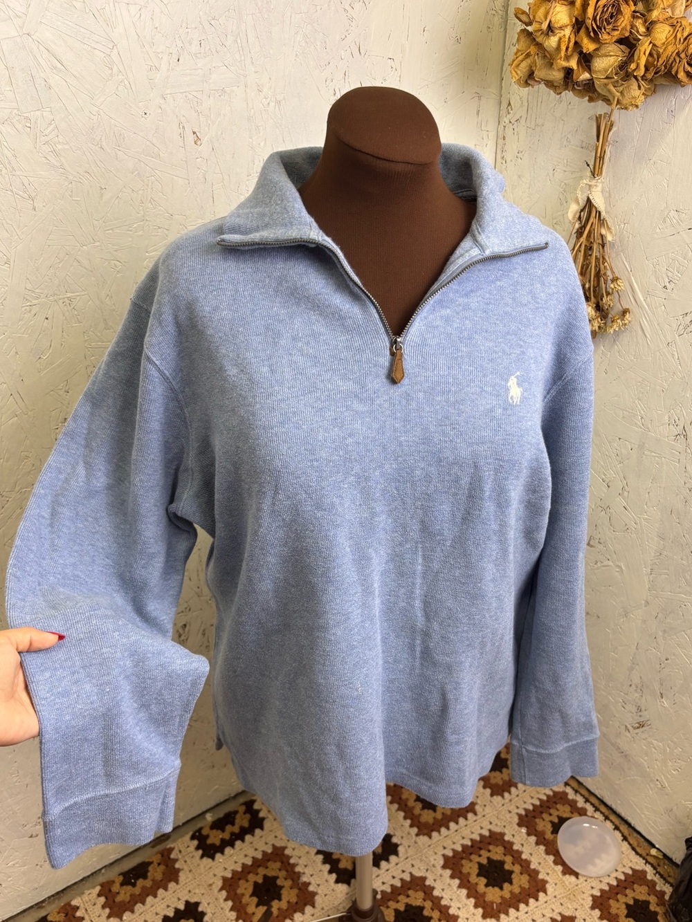 Vintage Polo Ralph Lauren Light Blue Quarterzip Cotton Men’s XL